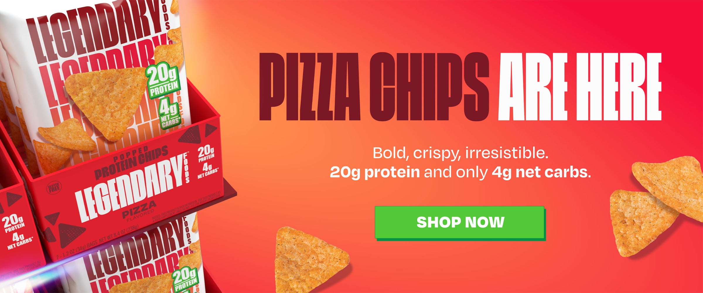 Pizza chips are here. bold, crispy, irresistible. 20g protein and only 4g net carbs. Shop Now. 